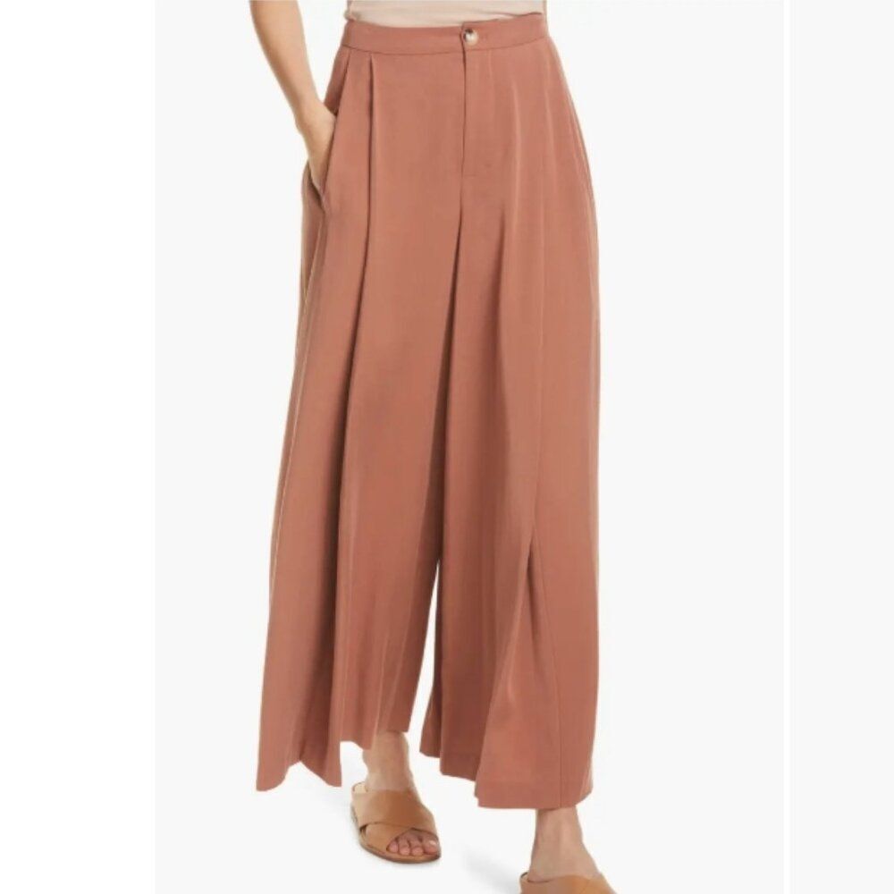 NWT Vince Pleated Culottes High Rise Wide Leg Brown Pants in Size 4